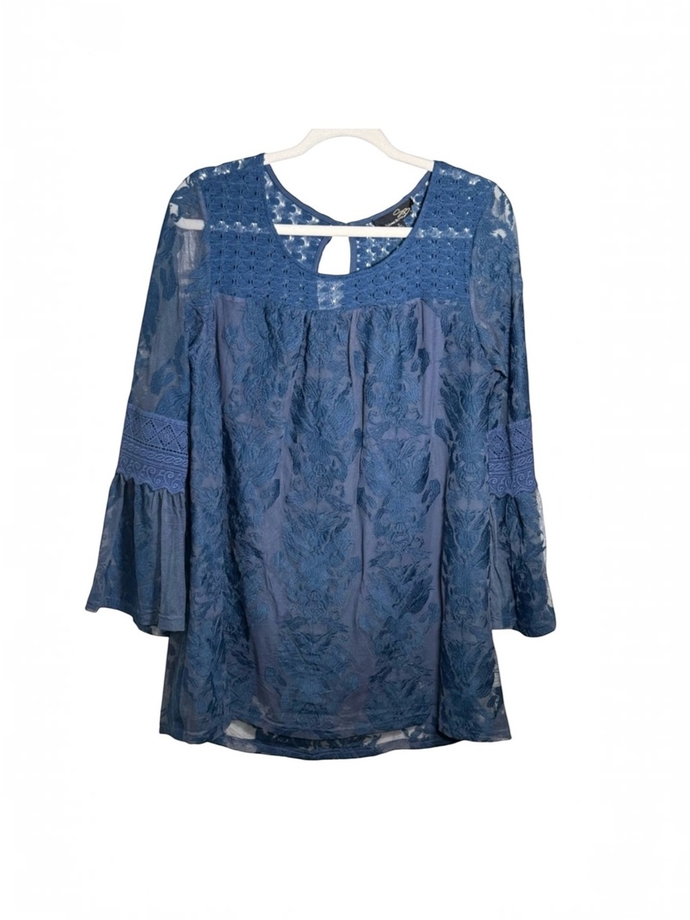 Y2K peasant boho lace floral mini dress blue small